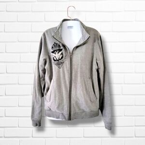 Black Hearts Brigade | Y2K Gray Embroidered Emblem Zip Up Track Jacket (SIZE S)